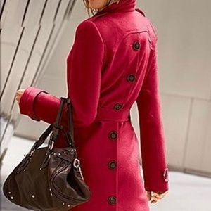 Via Red Wool Coat with Button Back